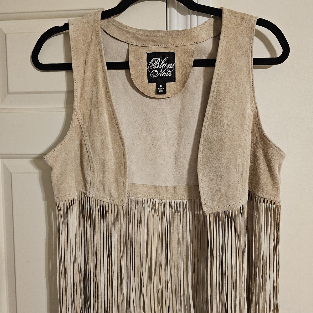 Blanc Noir Beige Suede Fringe Vest